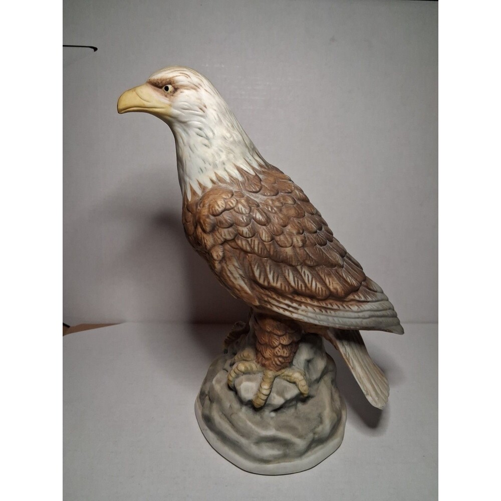 Vintage " American Bald Eagle " Perched Above A Rock Porcelain Figurine(Ucgc)